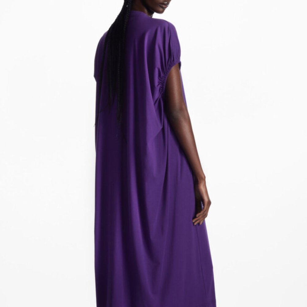 COS Gathered-Sleeve Jersey Midi Dress in Purple Sz S